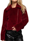 Long Sleeve Fur Shearling Teddy Jacket Burgundy