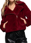 Long Sleeve Fur Shearling Teddy Jacket Burgundy