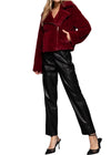 Long Sleeve Fur Shearling Teddy Jacket Burgundy