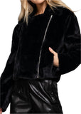 Long Sleeve Fur Shearling Teddy Jacket Black