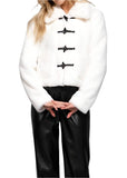 Long Sleeve Toggle Button Fur Duffle Jacket White