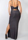 Aura Sleeveless Stretchy Knotted Back Shirred Slit Dress Black