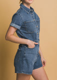 OAKLAND MID DENIM BUTTON DOWN ROMPER