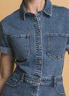 OAKLAND MID DENIM BUTTON DOWN ROMPER