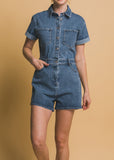 OAKLAND MID DENIM BUTTON DOWN ROMPER