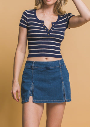 KANSAS MID DENIM DOUBLE SIDE SLIT SKIRT