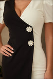 AVA WHITE AND BLACK SHORT SLEEVE MINI DRESS