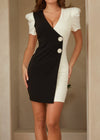 AVA WHITE AND BLACK SHORT SLEEVE MINI DRESS