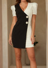 AVA WHITE AND BLACK SHORT SLEEVE MINI DRESS