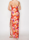 FOREST ISLAND RED-YELLOW COWL NECK MAXI SLIT DRESS