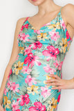 FLORAL ISLAND AQUA-FUCHSIA COWL NECK MAXI SLIT DRESS