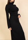 INDIE BLACK MOCK NECK BELL SLEEVE CROP TOP & MAXI SKIRT SET