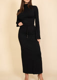 INDIE BLACK MOCK NECK BELL SLEEVE CROP TOP & MAXI SKIRT SET