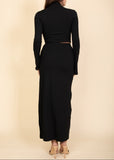 INDIE BLACK MOCK NECK BELL SLEEVE CROP TOP & MAXI SKIRT SET
