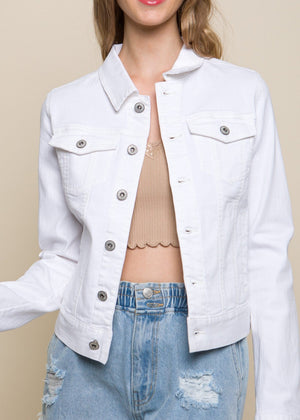 ROCKLIN WHITE BUTTON UP STRETCHY DENIM JACKET