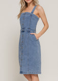 JANDY MID DENIM BUTTON DOWN STRETCH DRESS