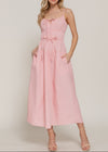 CHARLOTTE PINK FRONT TIE TIERED LONG DRESS