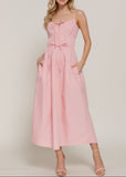 CHARLOTTE PINK FRONT TIE TIERED LONG DRESS