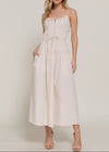 CHARLOTTE CREAM FRONT TIE TIERED LONG DRESS