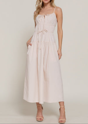 CHARLOTTE CREAM FRONT TIE TIERED LONG DRESS