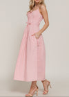 CHARLOTTE PINK FRONT TIE TIERED LONG DRESS