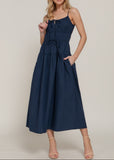 CHARLOTTE BLUE FRONT TIE TIERED LONG DRESS