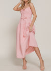 CHARLOTTE PINK FRONT TIE TIERED LONG DRESS