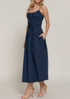 CHARLOTTE BLUE FRONT TIE TIERED LONG DRESS