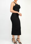 PHOENIX BLACK SQUARE LACE-UP BUSTIER MIDI DRESS