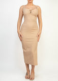 PHOENIX KHAKI SQUARE LACE-UP BUSTIER MIDI DRESS