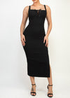 PHOENIX BLACK SQUARE LACE-UP BUSTIER MIDI DRESS