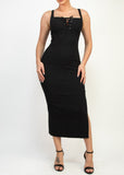 PHOENIX BLACK SQUARE LACE-UP BUSTIER MIDI DRESS