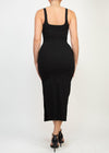 PHOENIX BLACK SQUARE LACE-UP BUSTIER MIDI DRESS