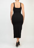 PHOENIX BLACK SQUARE LACE-UP BUSTIER MIDI DRESS