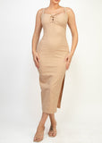 PHOENIX KHAKI SQUARE LACE-UP BUSTIER MIDI DRESS