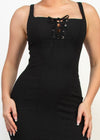 PHOENIX BLACK SQUARE LACE-UP BUSTIER MIDI DRESS
