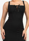 PHOENIX BLACK SQUARE LACE-UP BUSTIER MIDI DRESS