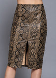 HAVREE SNAKE PRINT FAUX LEATHER PENCIL MIDI SKIRT