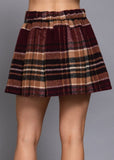 WYNN BURGUNDY PLEATS DETAIL PLAID MINI SKIRT/SHORT