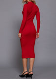 KINSLEY RED SHOULDER BUTTONED MIDI DRESS