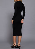 KINSLEY BLACK SHOULDER BUTTONED MIDI DRESS