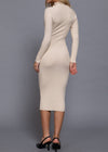 KINSLEY TAUPE SHOULDER BUTTONED MIDI DRESS