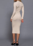 KINSLEY TAUPE SHOULDER BUTTONED MIDI DRESS