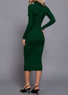 KINSLEY DARK GREEN SHOULDER BUTTONED MIDI DRESS