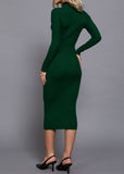 KINSLEY DARK GREEN SHOULDER BUTTONED MIDI DRESS