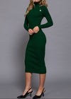 KINSLEY DARK GREEN SHOULDER BUTTONED MIDI DRESS