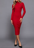 KINSLEY RED SHOULDER BUTTONED MIDI DRESS