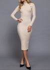 KINSLEY TAUPE SHOULDER BUTTONED MIDI DRESS