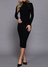 KINSLEY BLACK SHOULDER BUTTONED MIDI DRESS