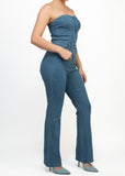 DENIM TUBE ZIP-UP POCKETED SLEEVELESS JUMPSUIT